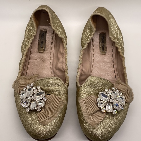 Miu Miu Loafers Flats Gold Authentic - Picture 4 of 13
